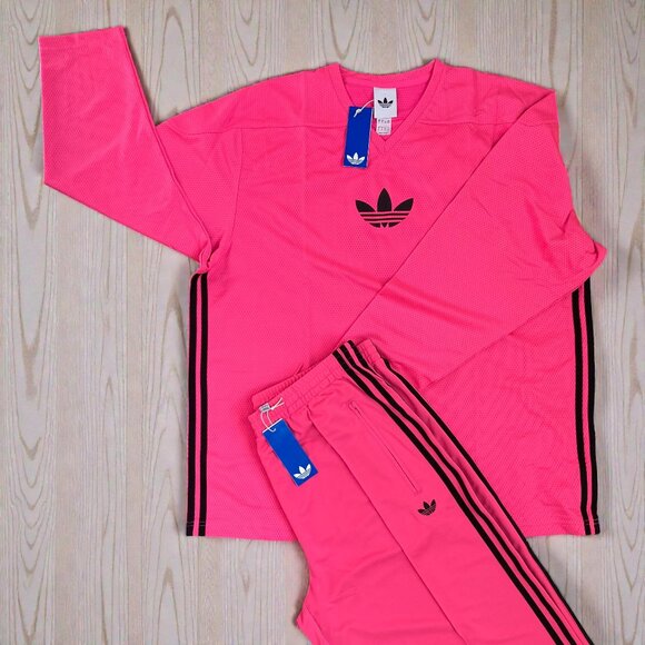 NWT ADIDAS ORIGINAL XL PINK TOP AND TRACK PANTS 3 STRIPE OUTFIT SET - Picture 2 of 8